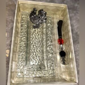 50%offw❤️ Cypress Home Bubble Glass Tidbit Plate With Spreader Silver Rooster